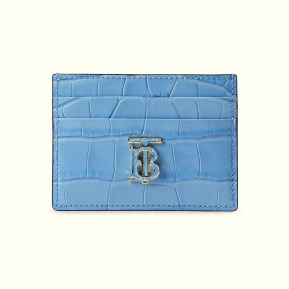 Burberry TB Croc Embossed Leather Card Holder Case, Blue
